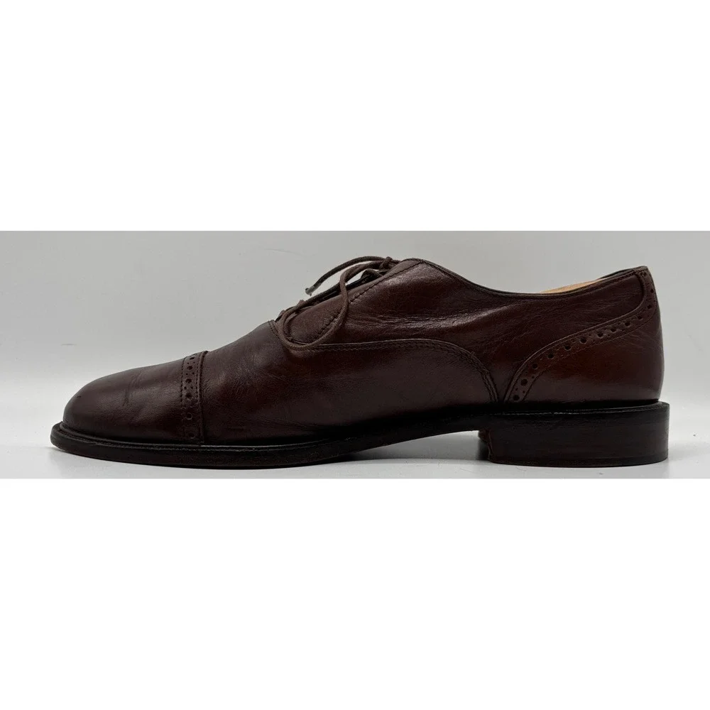 Alfani Men's Brown Cap Toe Oxford Dress Shoes Made in Italy Leather Lace Up